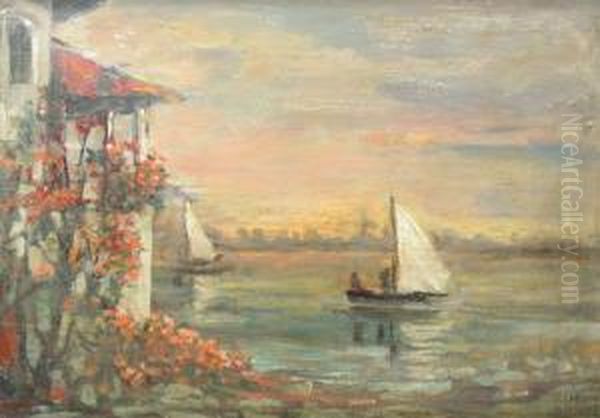 Landscape With Boats Oil Painting by Kimon Loghi