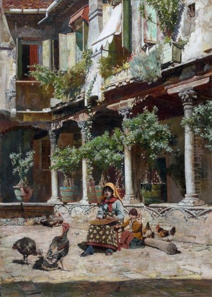 Un Patio Espagnol Avec Une Mere Et Sa Fille Oil Painting by William Logsdail