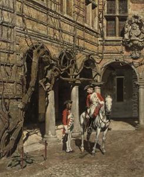 The Courtyard Of The Plantin-moretus House, Antwerp Oil Painting by William Logsdail