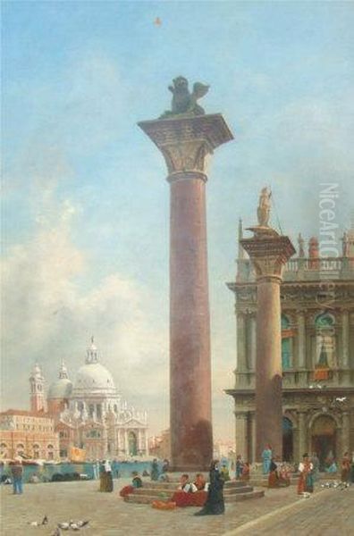 A Venetian Piazza Oil Painting by William Logsdail