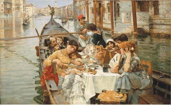 A Venetian Al Fresco Oil Painting by William Logsdail