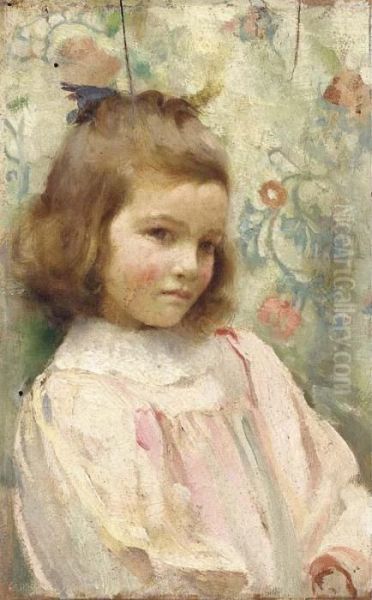 Portrait Of A Young Girl, Half-length, In A Pink Dress Oil Painting by William Logsdail