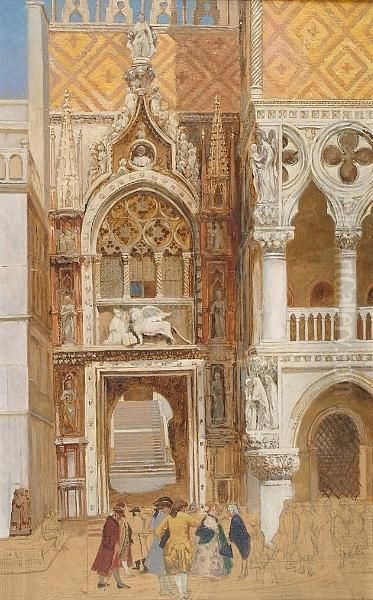 A Venetian Courtyard Oil Painting by William Logsdail