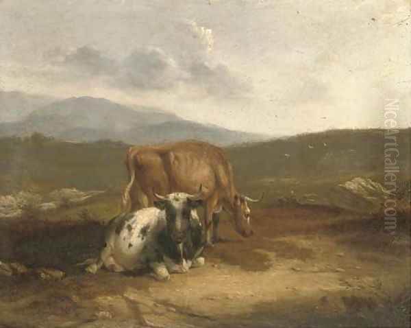 Cattle in an extensive landscape Oil Painting by Thomas Sidney Cooper