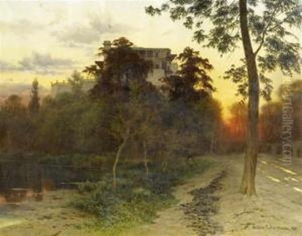 House In A Park Oil Painting by August Lohr