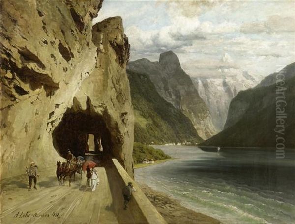 Achsenstrasse At Lake Lucerne Oil Painting by August Lohr