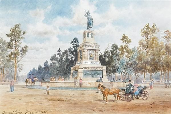 Statue Of Cuitlahuac, Avenida Reforma, Mexico City Oil Painting by August Lohr