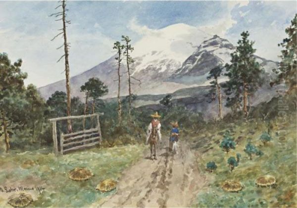 Vista De Popocatepetl Oil Painting by August Lohr