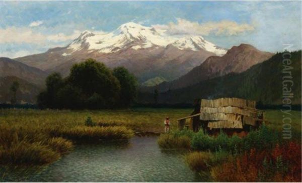 Volcano Iztaccihuatl Oil Painting by August Lohr