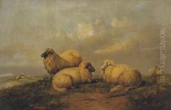 Sheep resting on the moors Oil Painting by Thomas Sidney Cooper