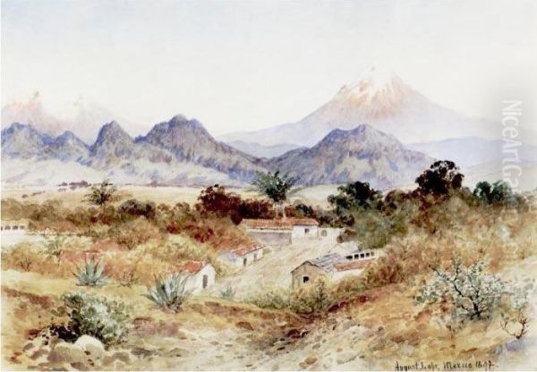 Landscape With Volcanoes Oil Painting by August Lohr