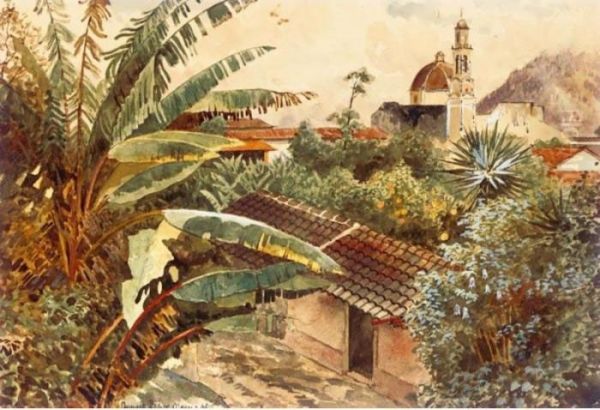 Rooftops In Mexico Oil Painting by August Lohr