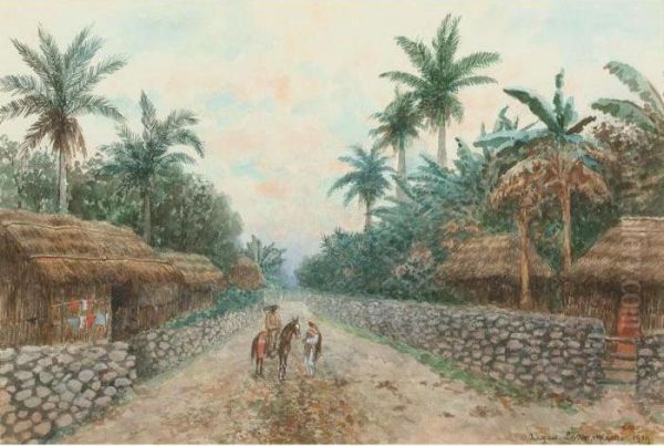 Mexican Village Oil Painting by August Lohr