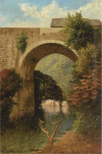 A Bridge In A Mexican Landscape Oil Painting by August Lohr