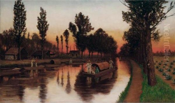 Canal De Santa Anita Oil Painting by August Lohr