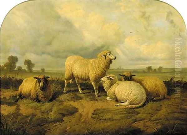 Sheep in a meadow Oil Painting by Thomas Sidney Cooper