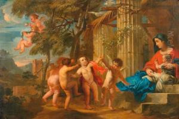 Madonna And Child With Dancing Putti. Oil Painting by Nicolas Loir