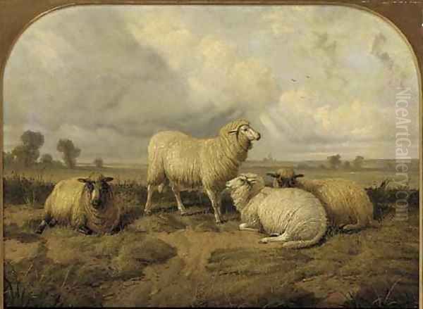 Sheep resting in a meadow Oil Painting by Thomas Sidney Cooper