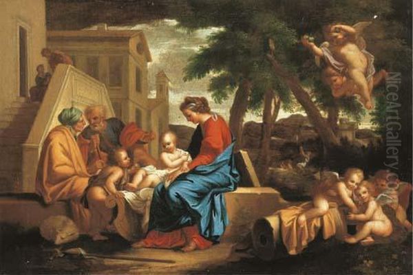 La Sainte Famille Avec Sainte Elisabeth Et Saintjean-baptiste Oil Painting by Nicolas Loir