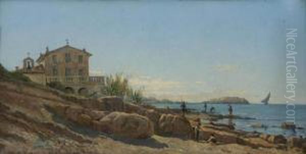 Paesaggio Siciliano Con Pescatori Oil Painting by Francesco Lojacono