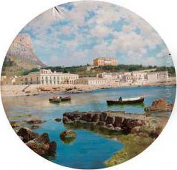 Sotto Il Monte Pellegrino (l'arenella) - 1886 Oil Painting by Francesco Lojacono