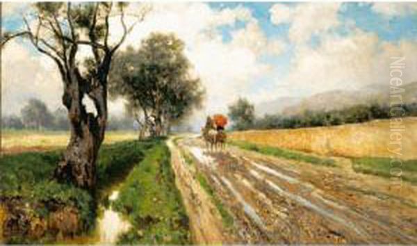 Strada Di Campagna Con Figure Oil Painting by Francesco Lojacono