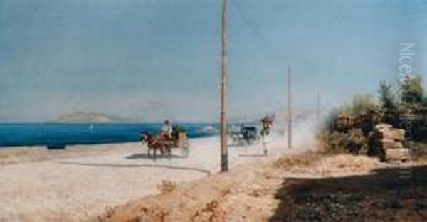 A Country Road, Mondello, Sicily Oil Painting by Francesco Lojacono