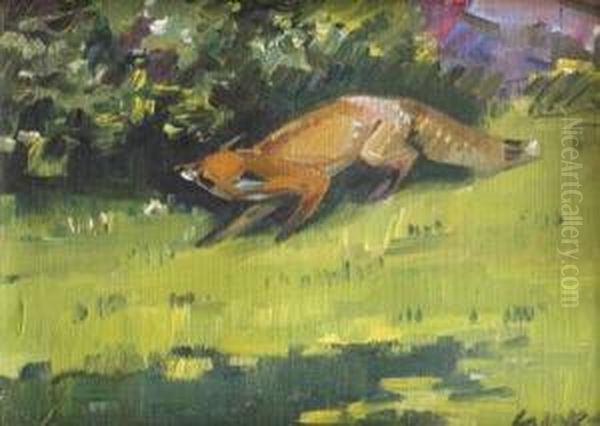 Crouching Fox Oil Painting by Stanislav Lolek