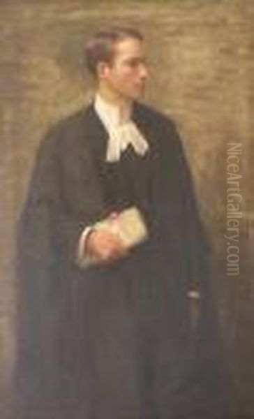 Portrait Of A Young Man Wearing Barristers Silks And Holding A Document Oil Painting by John Arthur Lomax