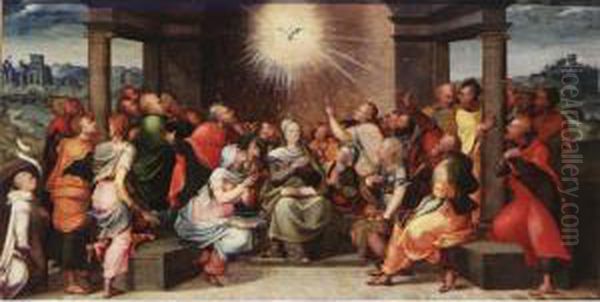 Descent Of The Holy Spirit At Pentecost Oil Painting by Lambert Lombard