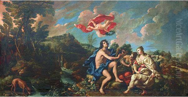 Apollo Suona La Lira A Due Muse Oil Painting by Giovanni Domenico Lombardi