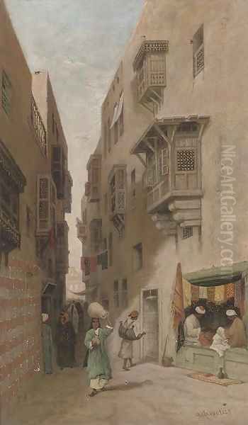 An Eastern street scene, thought to be Cairo Oil Painting by Robert Magnus Chevalier