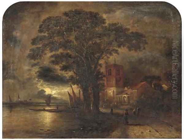 Chelsea Old Church at moonlight Oil Painting by William Henry Crome