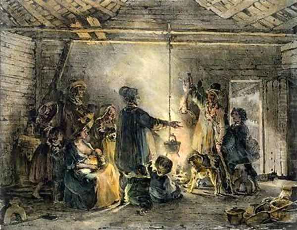 Interior of a Coal Miners Hut Oil Painting by Nicolas Toussaint Charlet