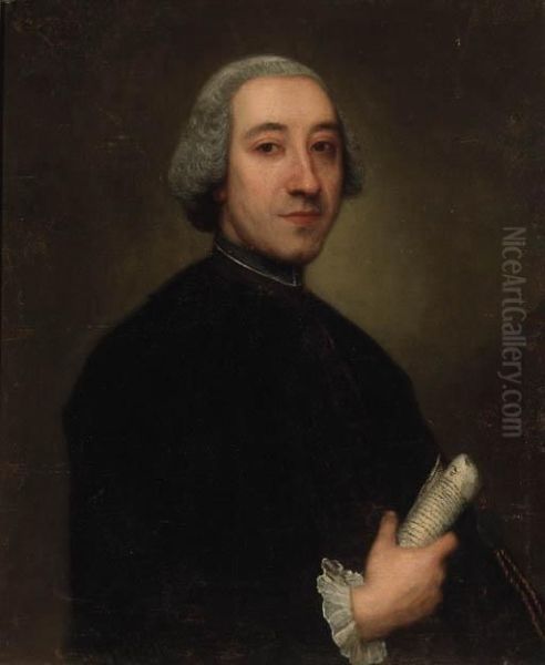 Portrait Of A Gentleman, Half-length, Holding A Scroll Oil Painting by Alessandro Longhi