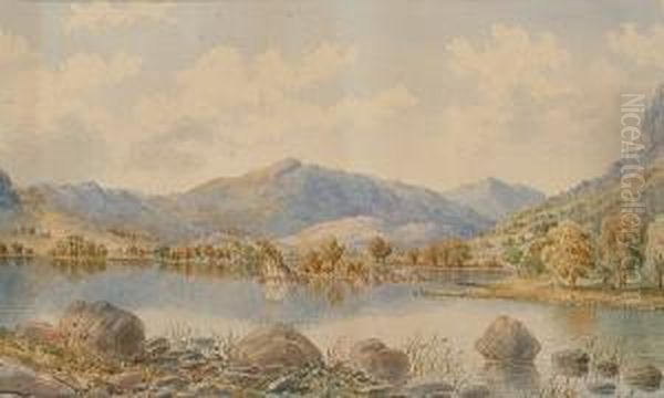 'rydal Lake, Westmorland'; 'the Ferry Windermere'. Oil Painting by William Taylor Longmire