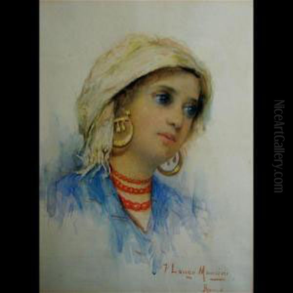 Italian Beauty Oil Painting by Francesco Longo Mancini