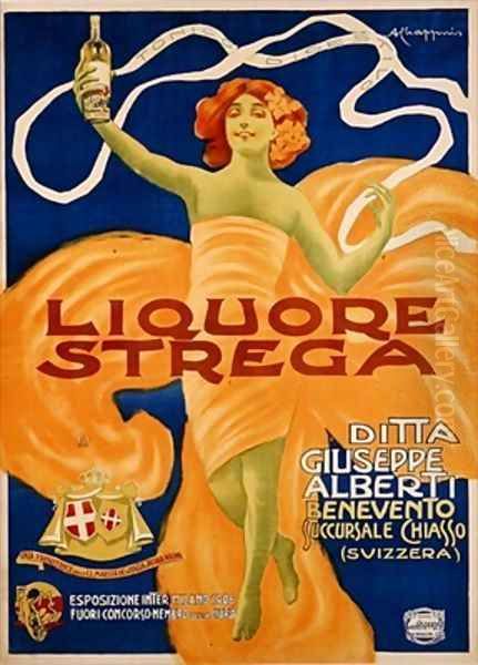 Poster advertising Strega liquer Oil Painting by Alberto Chappuis