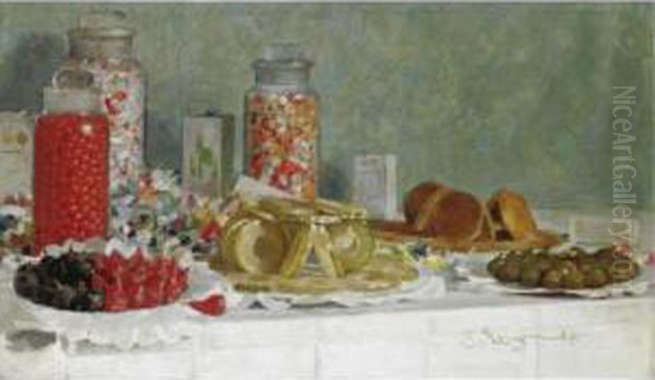 Natura Morta Con Frutta Candita E Caramelle, Studio Dal Vero Oil Painting by Emilio Longoni