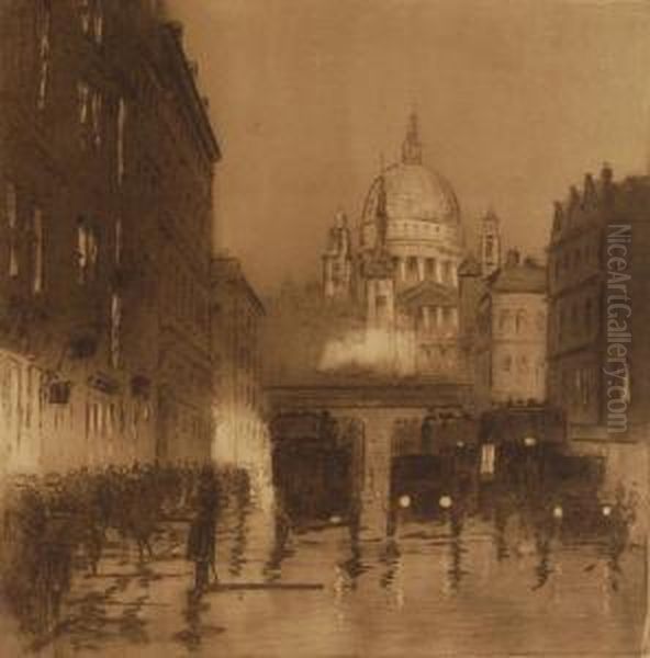 Street Scene Near St. Paul's Cathedral Oil Painting by William Francis Longstaff