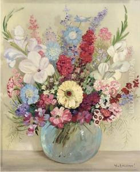 Summer Flowers In A Glass Bowl Oil Painting by William Francis Longstaff