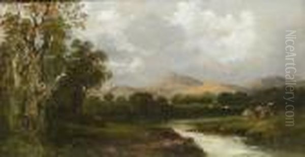 River Scene Oil Painting by Edgar Longstaffe