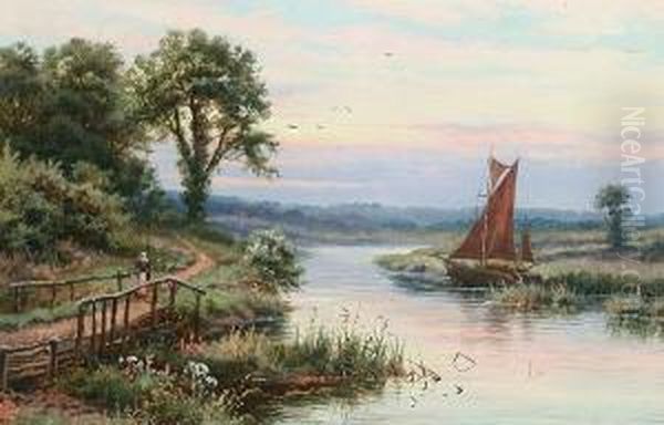 A Norfolk Broad Oil Painting by Edgar Longstaffe