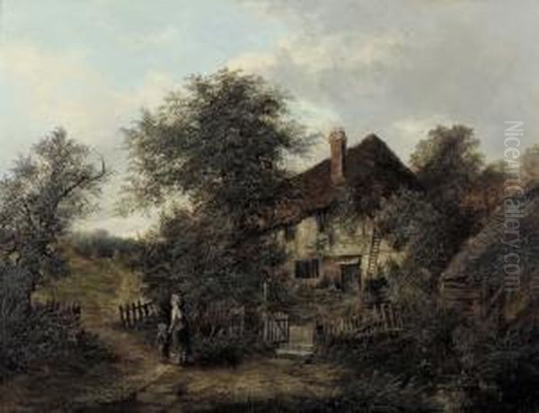 Englische Landschaft Mit Mutter Und Kind. Oil Painting by Edgar Longstaffe