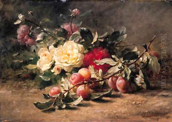 Peonies and Plums Oil Painting by Gustave-Emile Couder