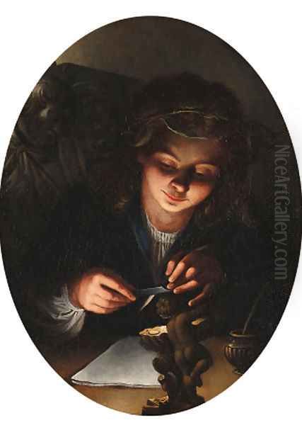 A personification of poetry by candlelight Oil Painting by Heindrich Coster