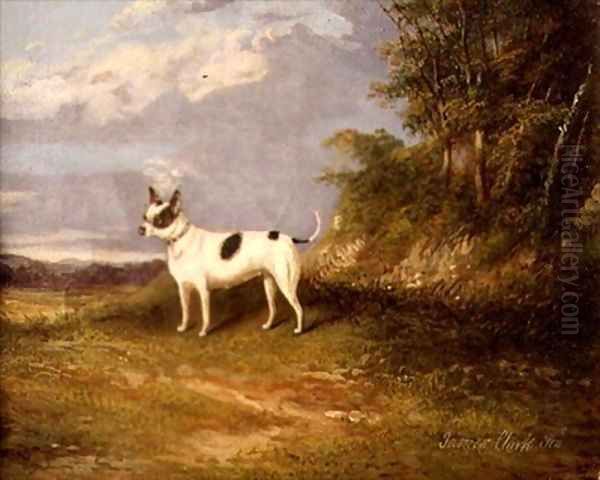 A terrier in a landscape Oil Painting by James Senior Clark