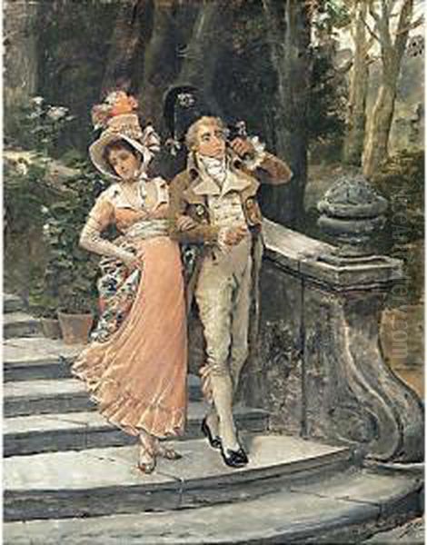 Eleganti A Passeggio Oil Painting by Antonio Lonza