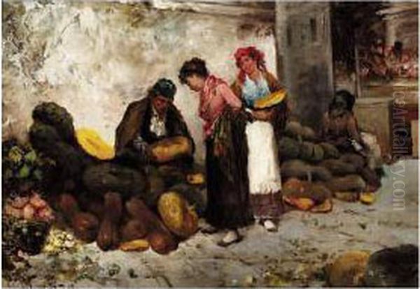 Vegetable Market, Italy Oil Painting by Antonio Lonza