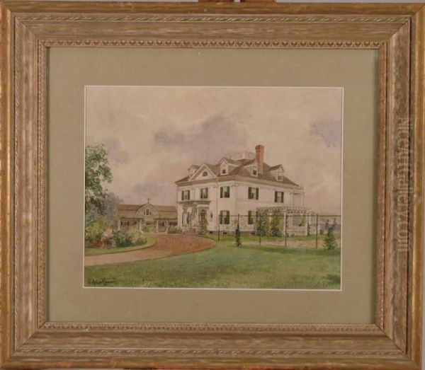 Gambrel House Withgreen Shutters Oil Painting by Charles Russell Loomis